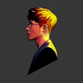 3D Digital Art Character Bust Young Man with Glasses Brown Hair Blue Jacket Gray Background