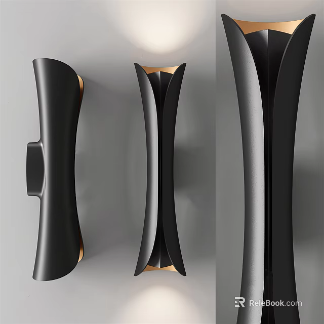 Modern Black Curved Design Wall Lamps With Gold Metallic Details For Home Decor 3d model 