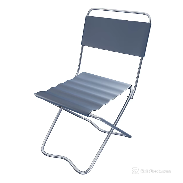 Gray Folding Single Chair With Metal Frame And Corrugated Seat Design 3d model 