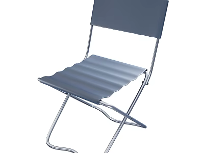 Gray Folding Single Chair With Metal Frame And Corrugated Seat Design 3d model