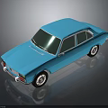 Blue Classic Sedan Shiny Exterior Design With Reflection On Dark Background