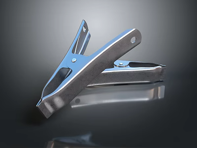 Silver Metal Clothespins With Shiny Reflective Surface For Daily Household Use 3d model