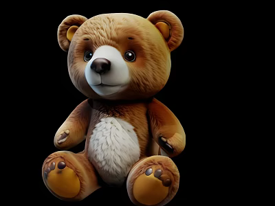 Decorative Ornament Set Featuring Plush Brown Teddy Bear in Seated Position with Soft Fur 3d model