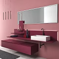 Modern Maroon Bathroom Vanity With Wall Mounted Floating Counter And Large Mirror 3d model