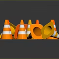 Multiple Orange And White Traffic Cones On Dark Background With Reflections 3d model