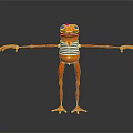Orange Frog like Game Movie Character With Blue White Striped Vest And Outstretched Arms Standing