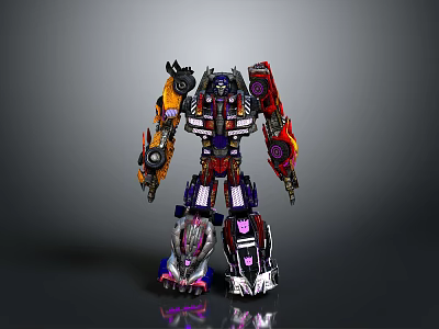 Colorful Transformer Robot Figure With Detailed Red Purple Armor And Mechanical Parts 3d model
