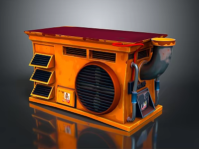 Industrial Equipment With Orange Body Red Top Vents Grill Pipes And Control Panel 3d model