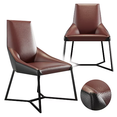 Modern Brown Leather Dining Chair With Black Metal Frame And Textured Upholstery 3d model