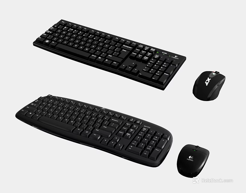Black Computer Keyboards And Mice With Ergonomic Design For Office And Home Use 3d model 