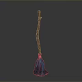 Practical Household Broom With Red Curved Handle And Blue Bristle Design