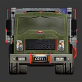 Green Truck with Red Railings in Cargo Bed Loaded with Oil Drums and Wooden Crates 3d model