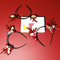 Decorative Headbands With Deer Antlers Flowers And Beads On Red Background