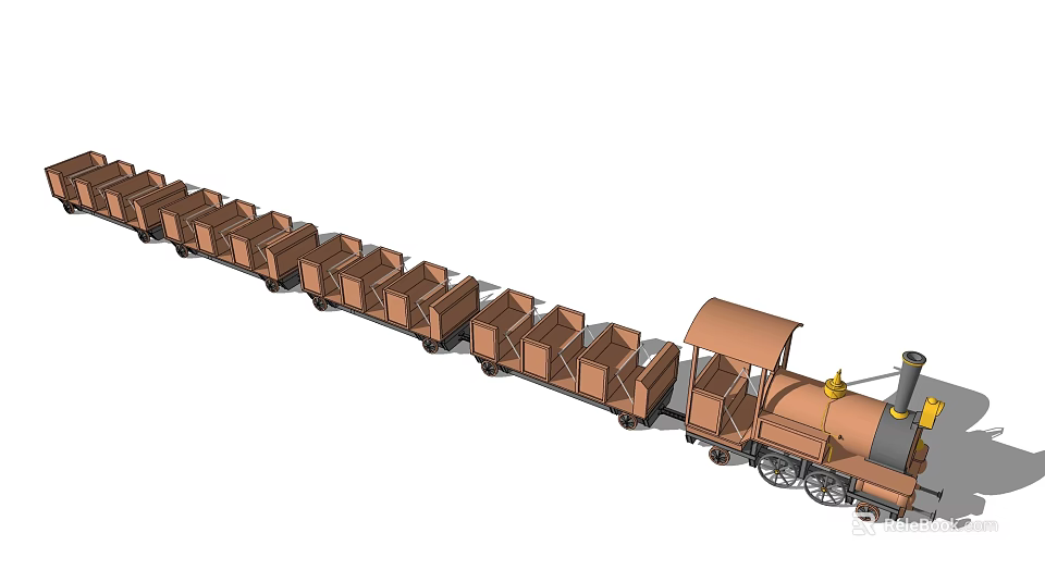 Electric Toy Train With Multiple Brown Cars And Locomotive Wheels 3d model 