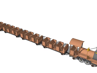 Electric Toy Train With Multiple Brown Cars And Locomotive Wheels 3d model