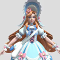Anime Character In Blue Dress With Pink Bows And Small White Creature Wearing Blue Hat