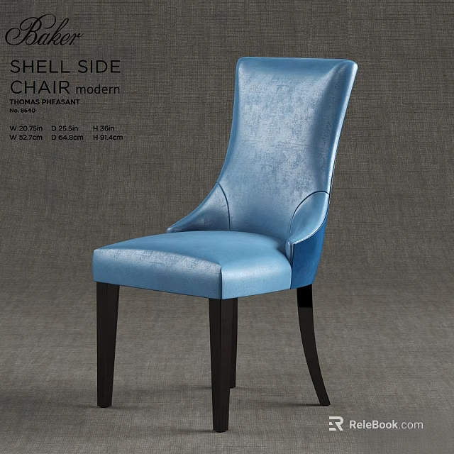 Blue Shell Side Chair With Leather Upholstery And Black Wooden Legs 3d model 