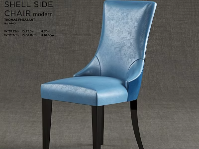 Blue Shell Side Chair With Leather Upholstery And Black Wooden Legs 3d model