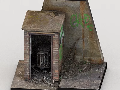 Abandoned Residential Building Structure With Brick Walls Green Graffiti And Overgrown Weeds 3d model
