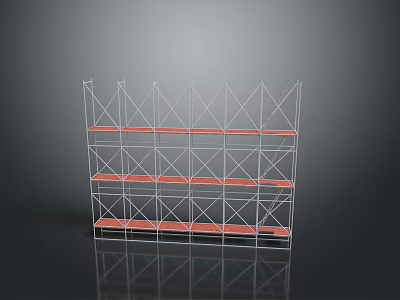 Industrial Scaffolding Structure With Metal Frame Multi Layer Orange Planks Gray Background And Reflective Floor 3d model