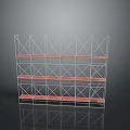 Industrial Scaffolding Structure With Metal Frame Multi Layer Orange Planks Gray Background And Reflective Floor