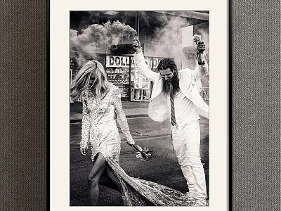 Black and White Couple Character Painting with Sequined Dress White Suit Dollar Sign Backdrop 3d model