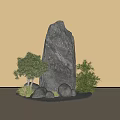 Natural Garden Landscape Design With Large Rock Small Trees And Stones