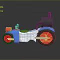Colorful Toy Motorcycle Design With Blue White Red Body Red Wheels And Brown Seat