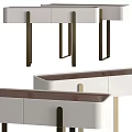 Modern Functional Desk With White Cabinet Wooden Top And Brass Legs Design