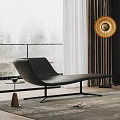 Black Leather Chaise Lounge in Modern Interior with Side Table Window Curtains And Floor Lamp