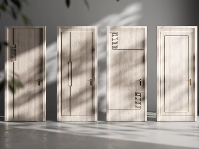 Modern Wooden Hinged Doors With Various Designs And Sleek Metal Handles 3d model