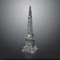 Historic Stone Monument Structure With Tall Tower Golden Top And Carved Base Details