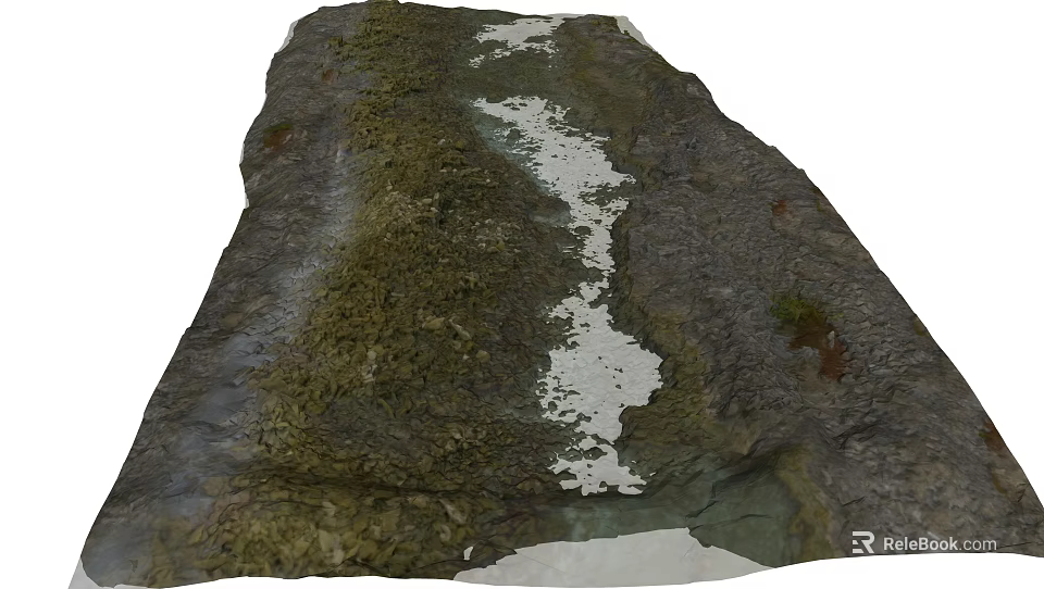 Natural Garden Ornament With Moss Covered Rock And Small Plants 3d model 