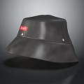 Black Shiny Supreme Bucket Hat With Red Label And Metal Rivets