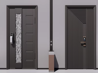 Modern Security Doors With Geometric Glass Panel And Vertical Stripe Design For Home Safety 3d model