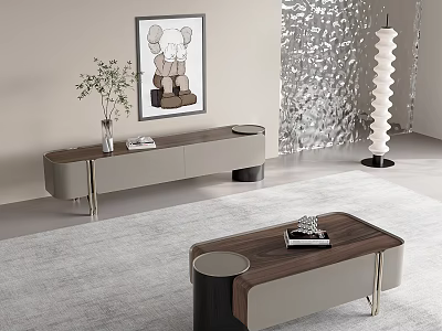 Modern Wooden Coffee Table With Light Finish And Decorative Items In Living Room With Floor Lamp 3d model