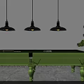 Green Pool Table With Three Pendant Lights And Small Tree In Modern Room