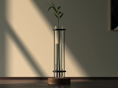 Modern Floor Lamp With Wooden Base Metal Frame Potted Plant And Indoor Light Shadow 3d model