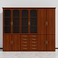 Wooden File Cabinet With Glass Doors Drawers And Metal Handles For Office Storage Solution