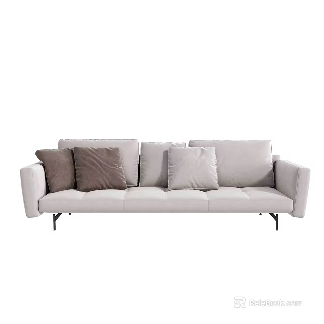 Light Gray Sectional Sofa with Brown and Light Gray Cushions and Black Metal Legs 3d model 