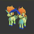 Cartoon Creature Characters With Orange Manes Blue Horns White Blue Bodies And Feathery Tails