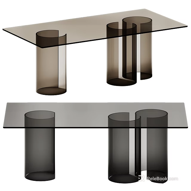 Modern Glass Top Table Featuring Cylindrical Support Columns And Sleek Design 3d model 