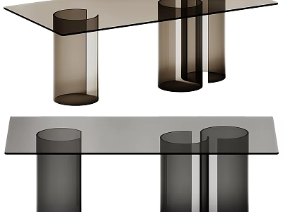 Modern Glass Top Table Featuring Cylindrical Support Columns And Sleek Design 3d model