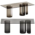 Modern Glass Top Table Featuring Cylindrical Support Columns And Sleek Design 3d model