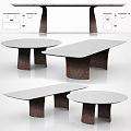 Modern Round and Rectangular Dining Table Set with White Stone Top and Textured Brown Legs 3d model