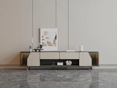 Modern Minimalist TV Stand With Decorative Painting Small Ornaments And Storage Drawers 3d model