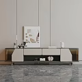 Modern Minimalist TV Stand With Decorative Painting Small Ornaments And Storage Drawers