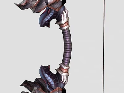 Mythical Metallic Weapon With Purple Accents Curved Handle And Spiked Edges 3d model