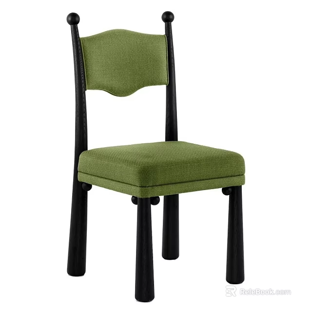 Green Upholstered Dining Chair With Curved Backrest Seat And Black Wooden Frame Legs 3d model 