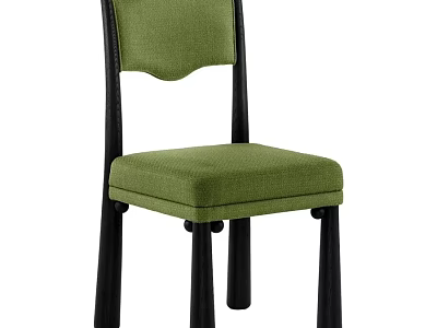 Green Upholstered Dining Chair With Curved Backrest Seat And Black Wooden Frame Legs 3d model